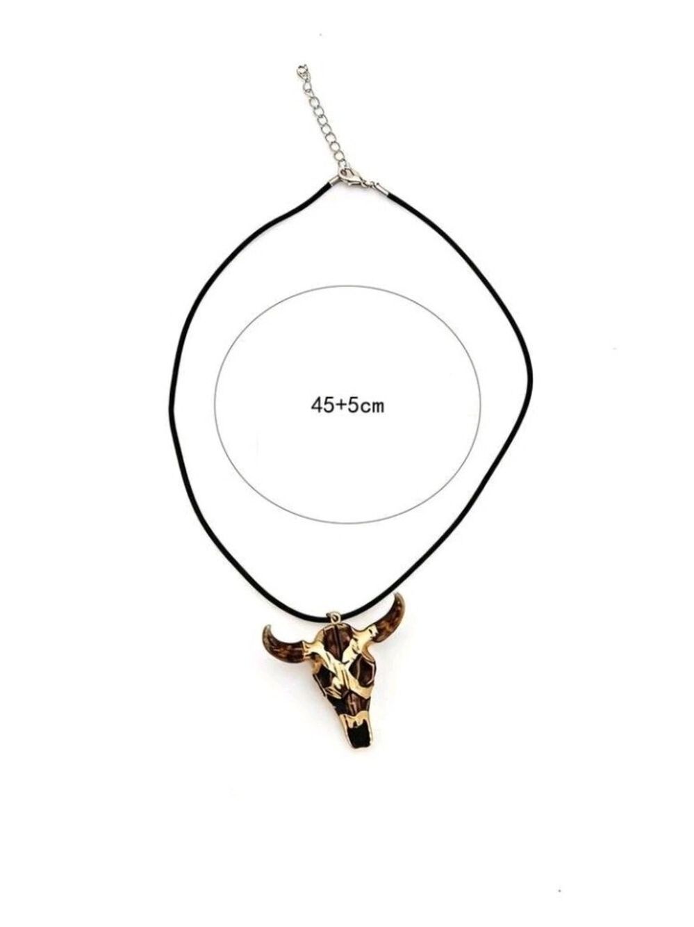 Gold Bull Skull Pendant Necklace Black Cord - Picture 5 of 5